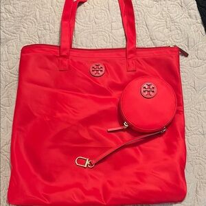 NWOT Tory Burch Packable Red Tote Bag with Matching Coin Pouch